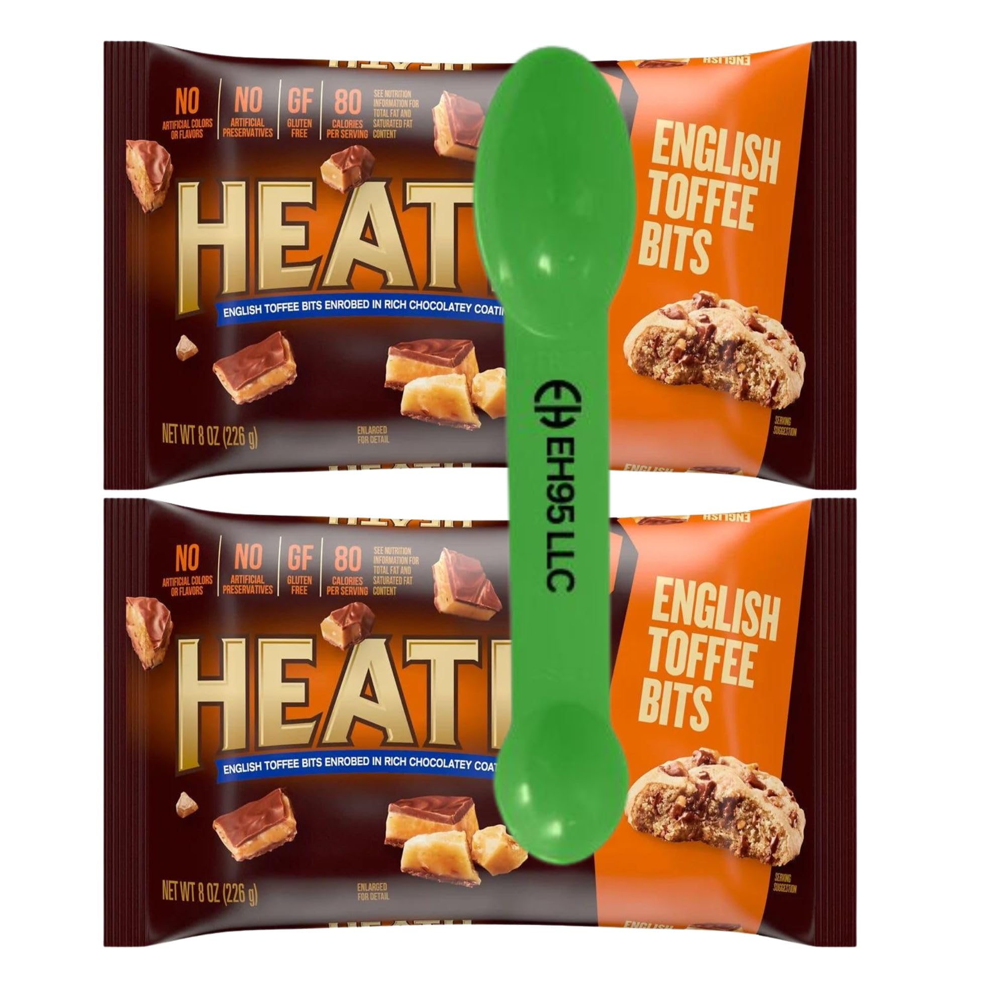 Heath English Toffee Baking Bits 8 oz Bags (Pack of 2) - (EH95 LLC 2 in 1 Measuring Spoon Included)