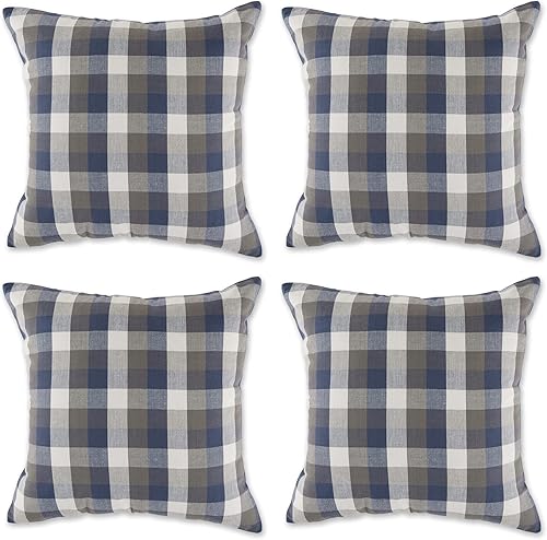 DII Colección de fundas de almohada decorativas cuadradas, 18 x 18 pulgadas, azul francés tricolor, 4 piezas