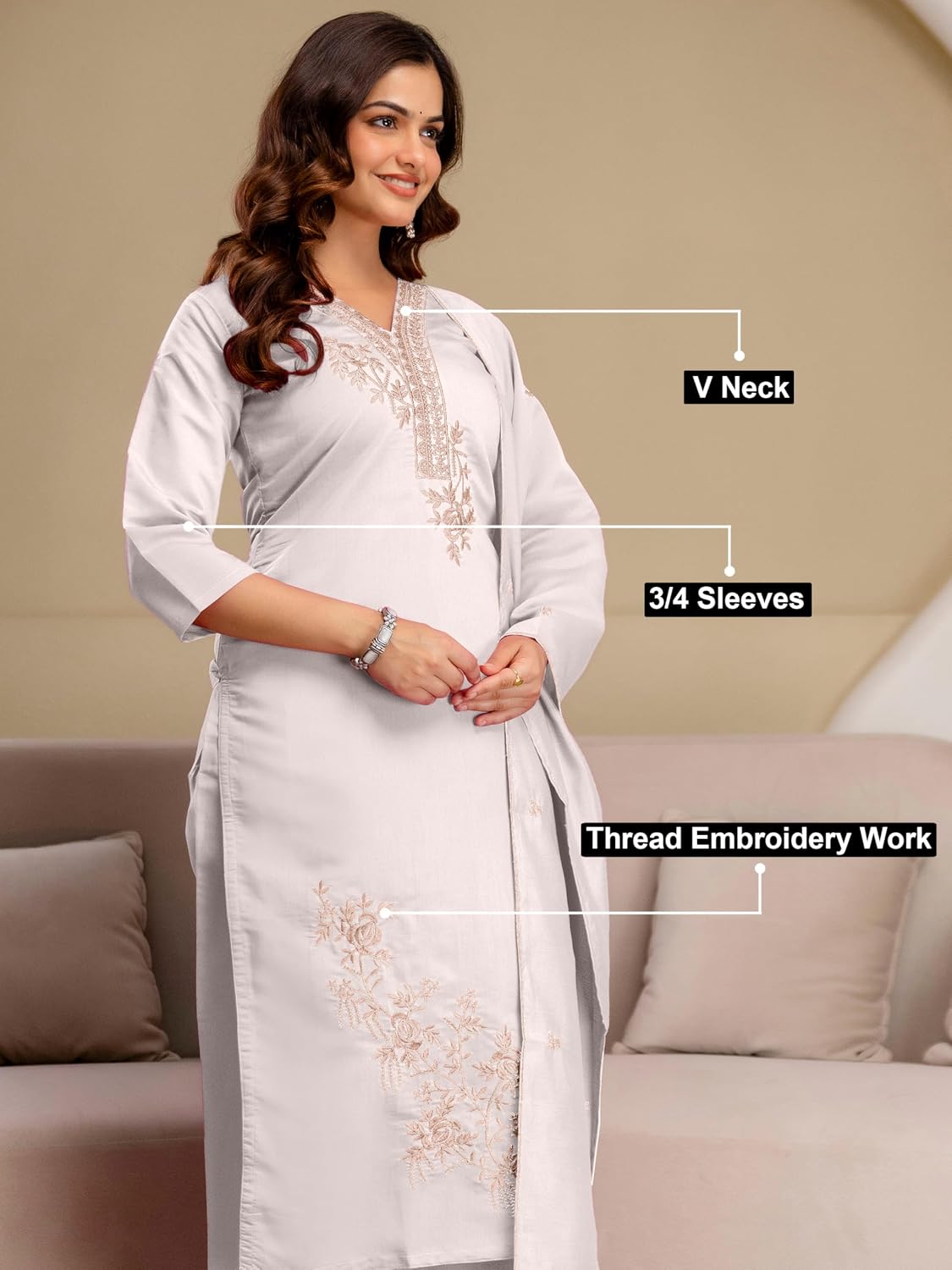 TRENDMALLS Women’s Chanderi Cotton Embroidery Sequence Work Summer Kurta Pant with Dupatta Set