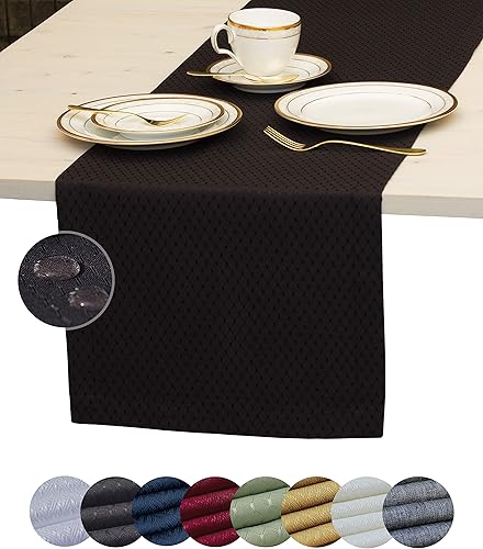 Miniatura 14 de Camino de mesa negro de 48 pulgadas, bufanda impermeable para aparador, camino de mesa de café para exteriores, elegantes caminos de mesa para