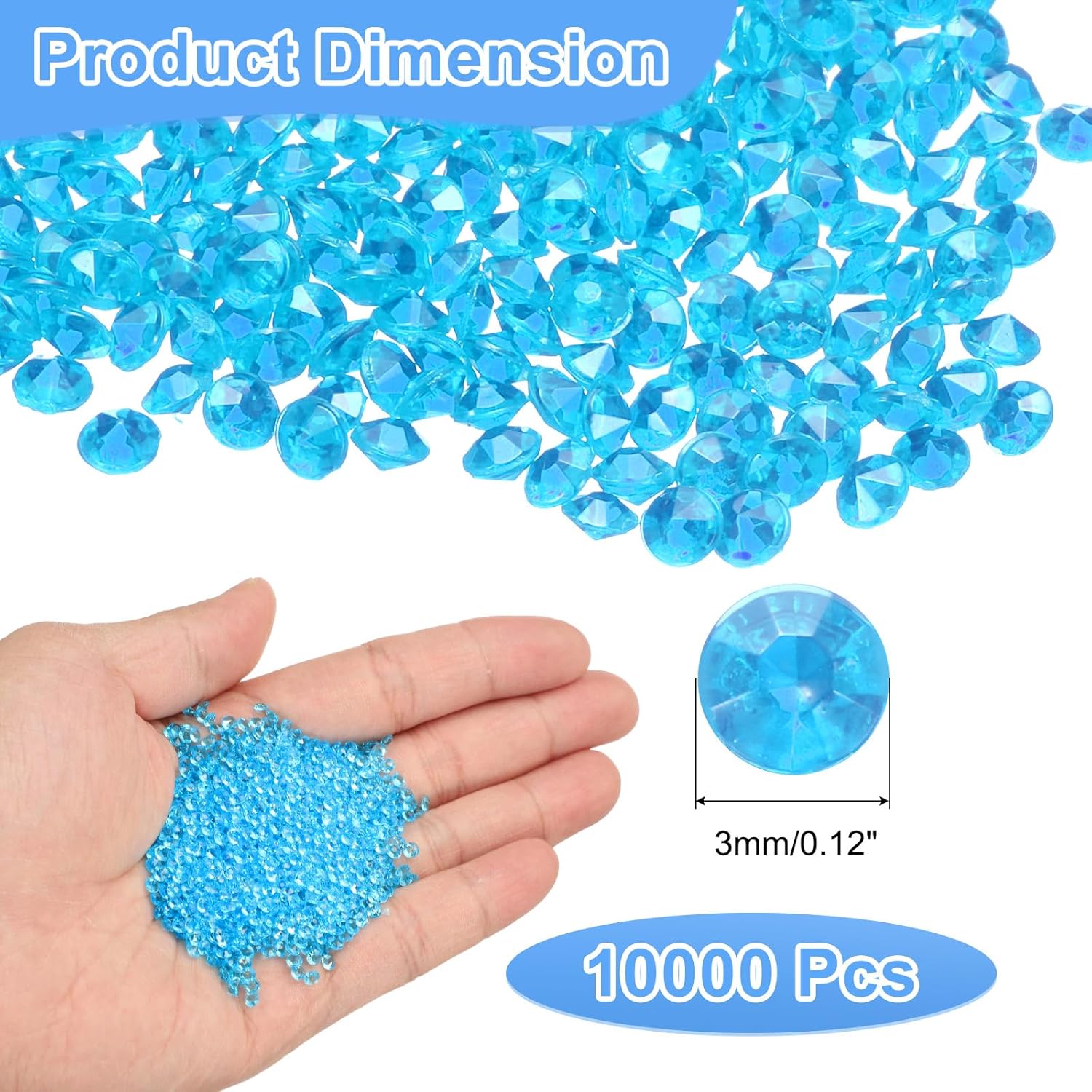 uxcell 10000Pcs Wedding Table Scatter Confetti Fake Crystals Acrylic Diamonds Rhinestones Vase Fillers Gems for Crafts,Table Centerpiece Decor, Bridal Shower Party (Light Blue, 3mm) - Image 2