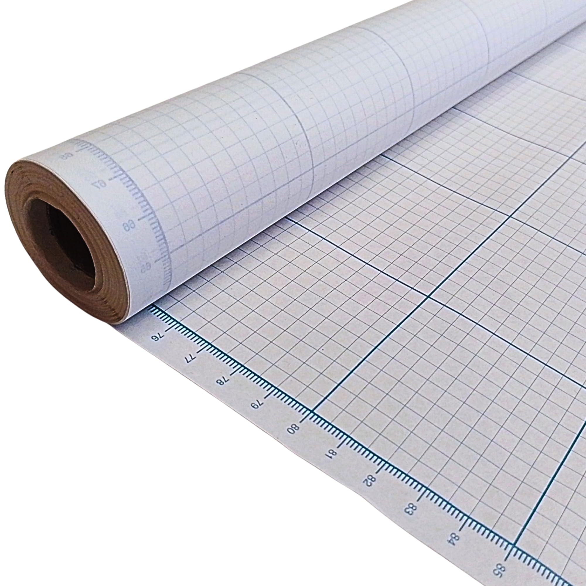 Papel cuadriculado | Rollo de 914 mm x 10 m | Cuadrículas azules impresas de 5 mm y 50 mm | Regla impresa de longitud completa | para dibujo, corte de patrones, ingeniería | Disponible en 50 g/m² y 90