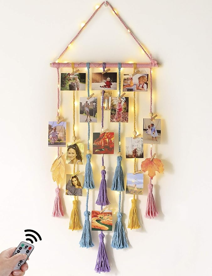 Room Decor for Teen Girls, Hanging Photo Display Macrame