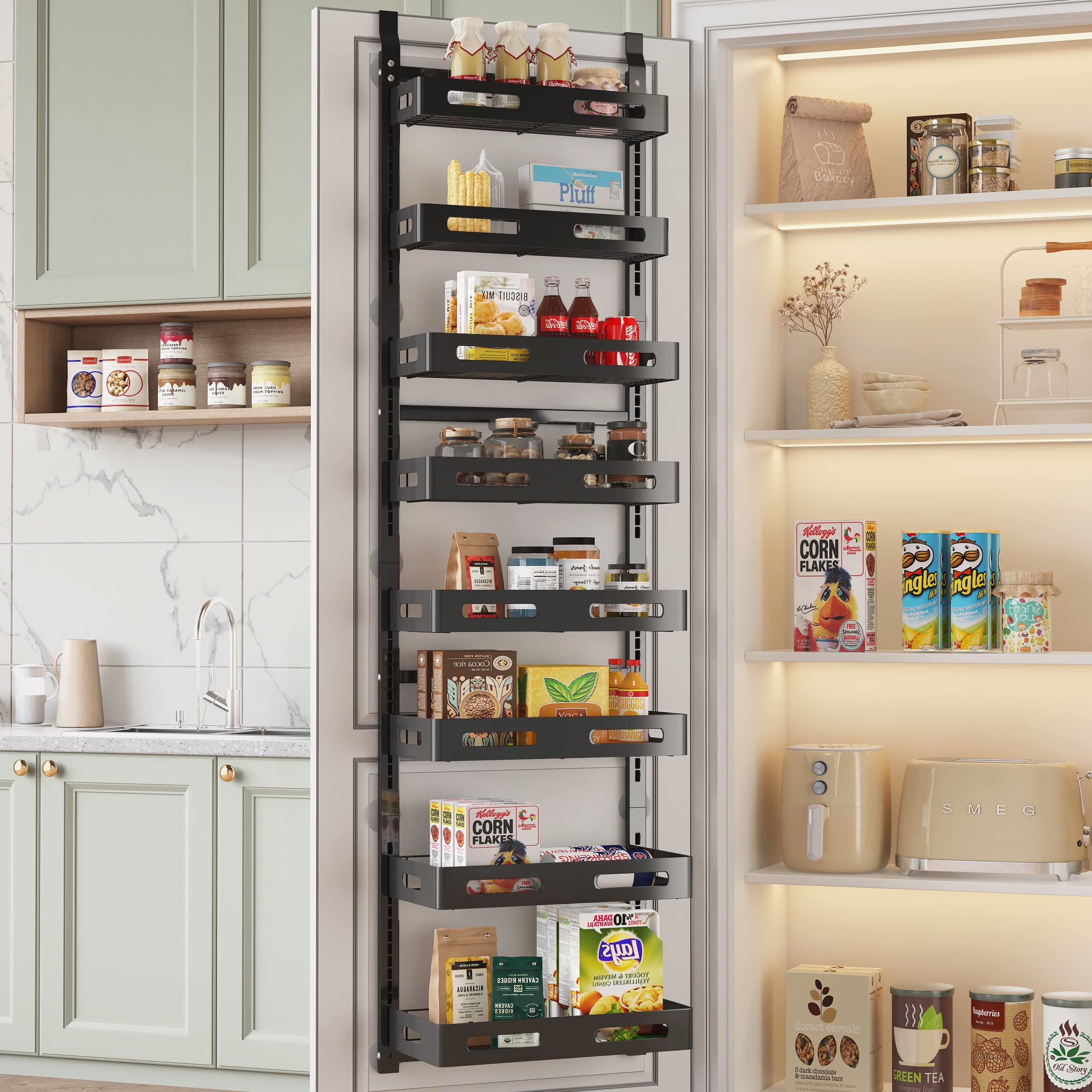 COVAODQ 8-Tier Over the Door Pantry Organizer Pantry Door Organization and Storage Over the Door Organizer Metal Hanging Kitchen Spice Rack Organizer