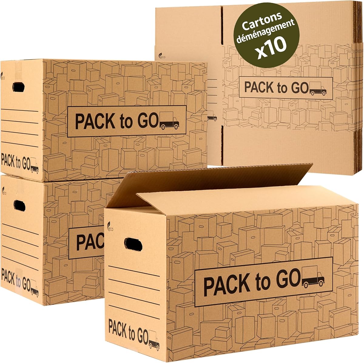 Carton demenagement grand format 60 x 40 x 40 cm, lot de 10, avec poignées, carton renforcé, emballage colis, stockage (Lot de 10 boîtes de 60 x 40 x 40 cm)