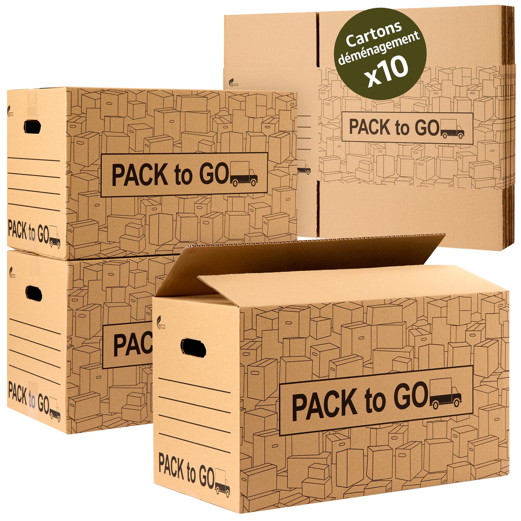 Carton demenagement grand format 60 x 40 x 40 cm, lot de 10, avec poignées, carton renforcé, emballage colis, stockage (Lot de 10 boîtes de 60 x 40 x 40 cm)