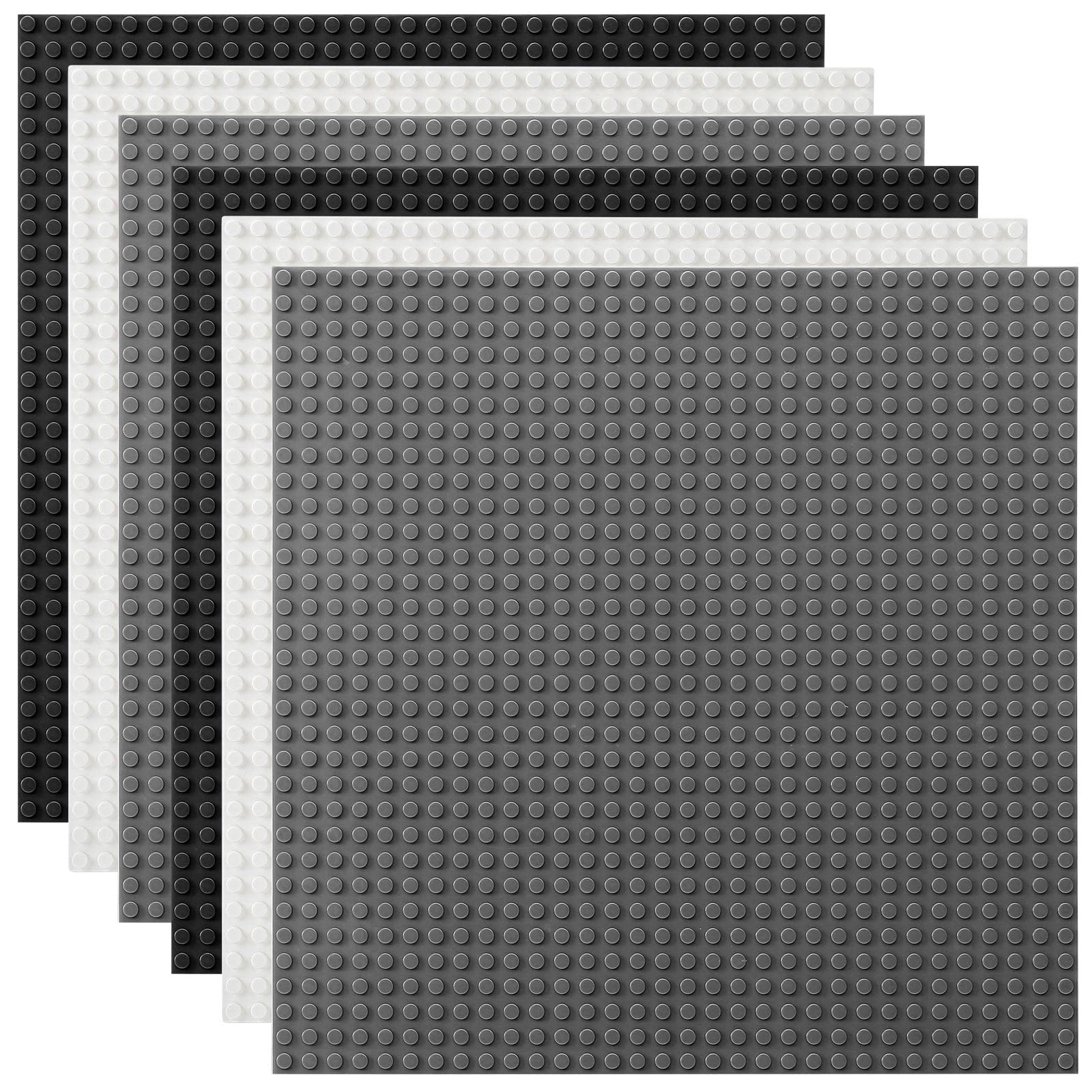 Lekebaby 6 Platten-Set Bauplatte Kompatibel mit Meisten Marken, 25 * 25cm, Weiß Dunkelgrau Schwarz Grundplatte