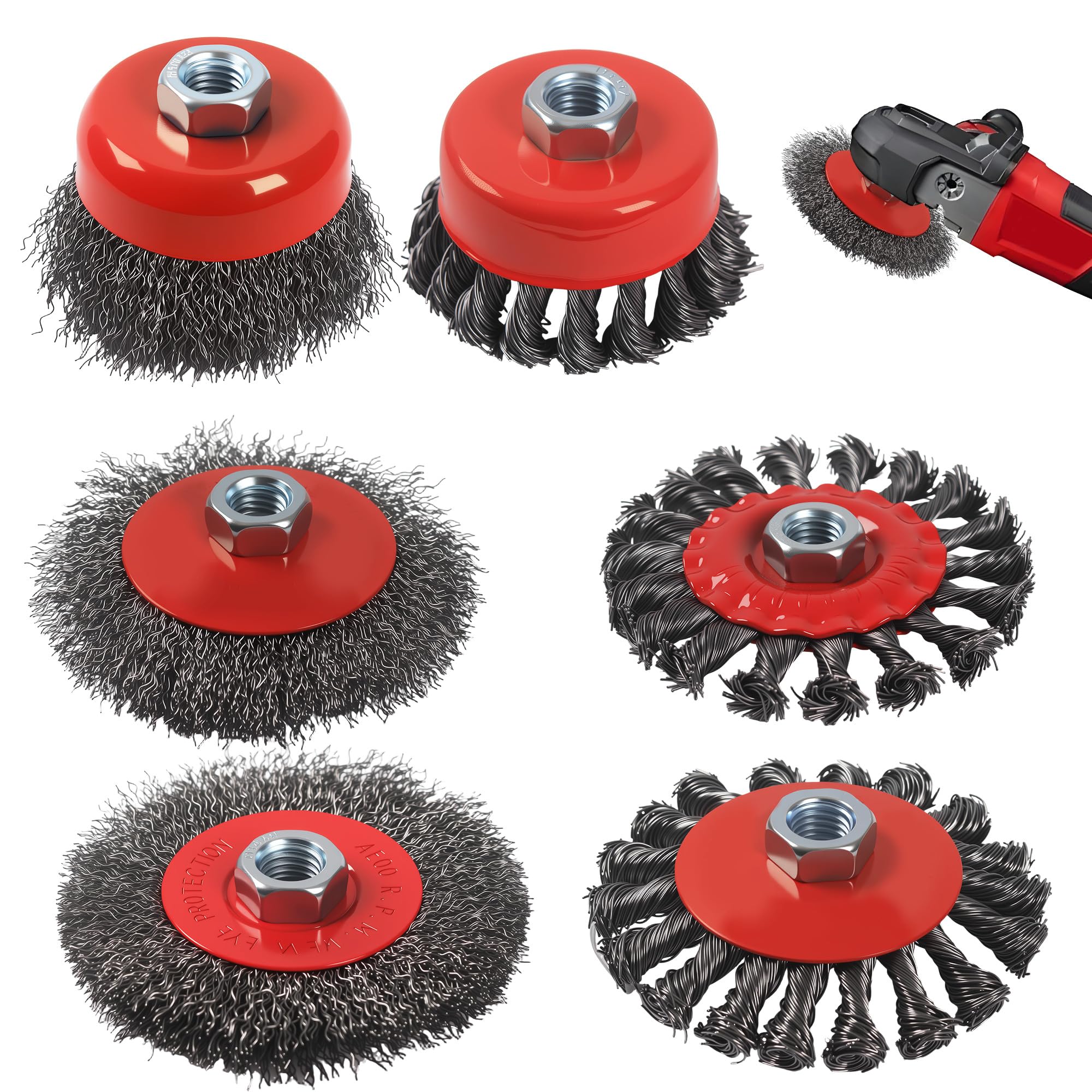 6 Pieces Wire Brush for Drill Grinder, Accessories for M14 Angle Grinder, Wire Brush Suit with Thread, for Sanding, Deburring and Removing Rust