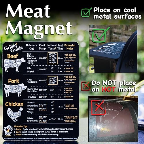 Miniatura 4 de Guía de parrilla  Guía magnética de barbacoa de 8.5 x 11 pulgadas para ahumar, asar a la parrilla y asar carne  Temperatura interna y tiempo de
