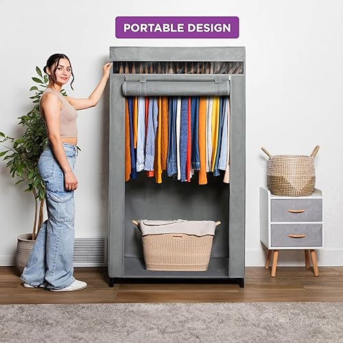 Miniatura 9 de HOLDN' STORAGE Armario Portátil - Capacidad de 50 Libras, Barra Interna de Metal Resistente, Cremallera y Ventana Transparente, Organizador de Ropa