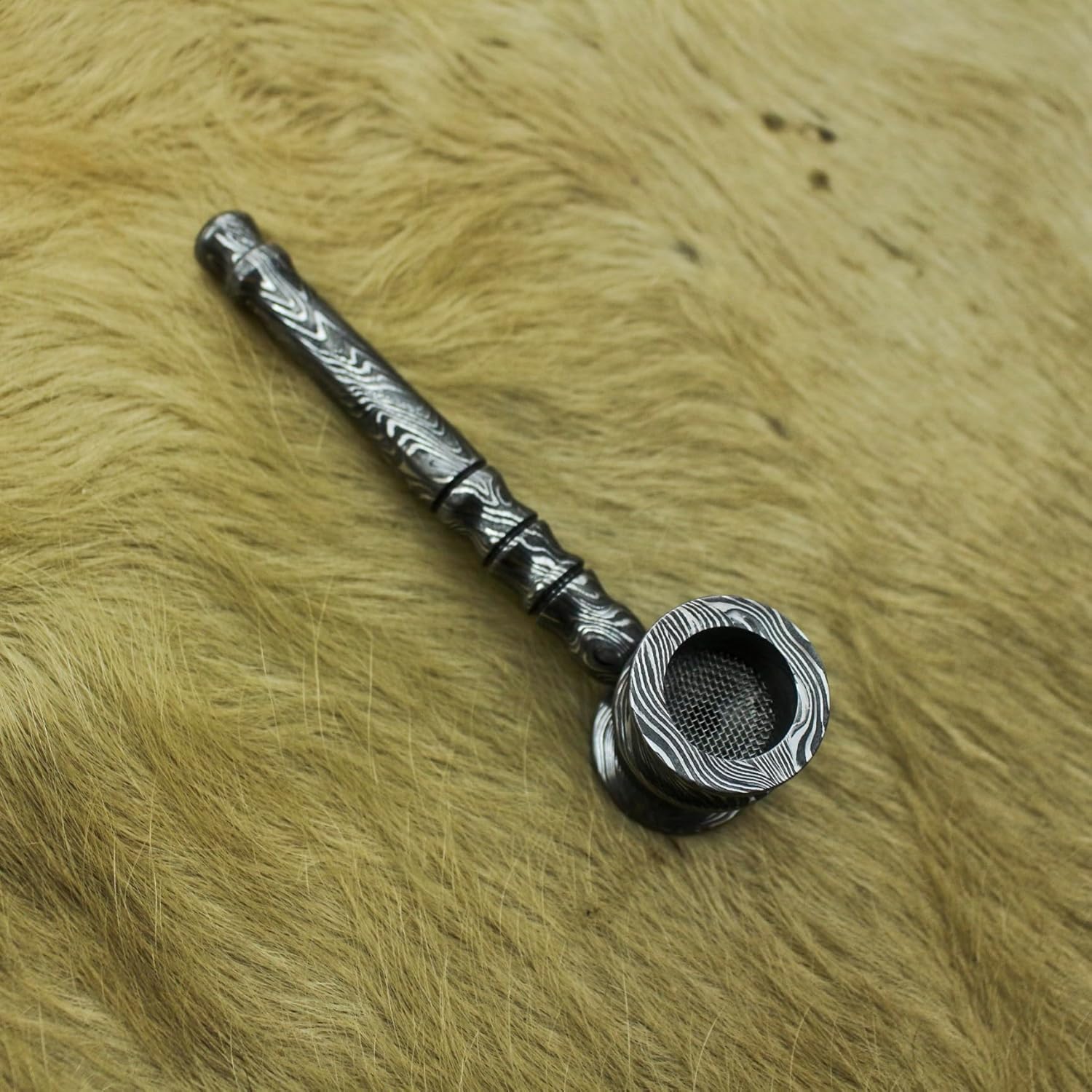 Nesmo - 040 Handmade Damascus Steel Pipe Functional Artisan - Piece Of Art - Collectible - Gift For Him