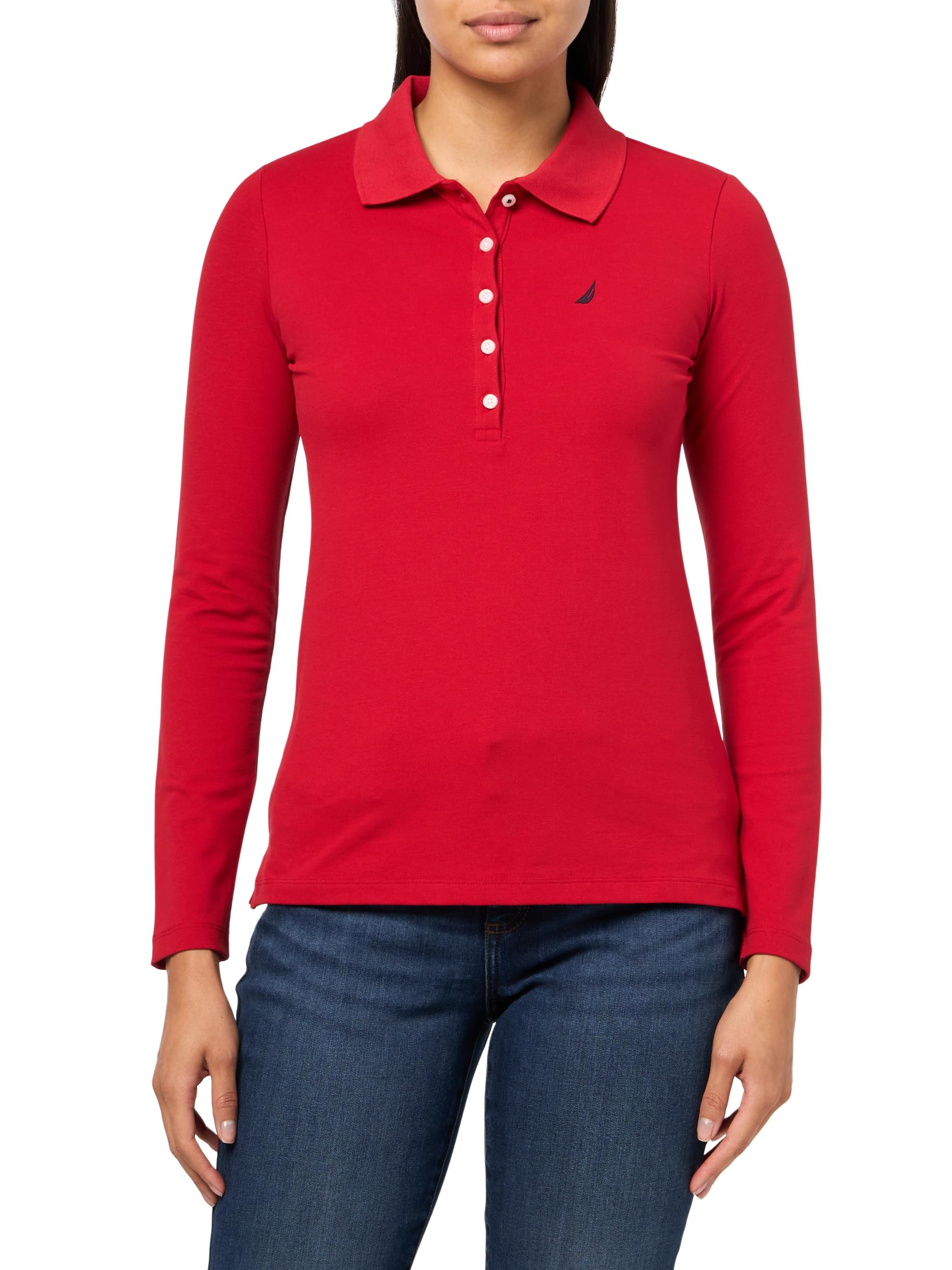 nautica Women's Long Sleeve Solid Collared Polo Shirt-picture-15