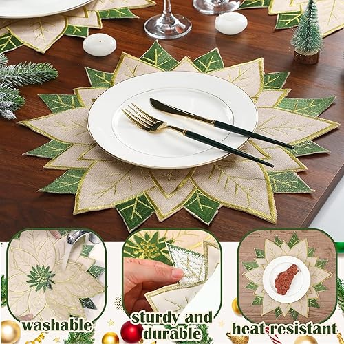 Miniatura 2 de 8 manteles individuales de Navidad de 16 pulgadas, redondos, rojos, blancos, verdes, bordados, manteles individuales de Navidad para el hogar,