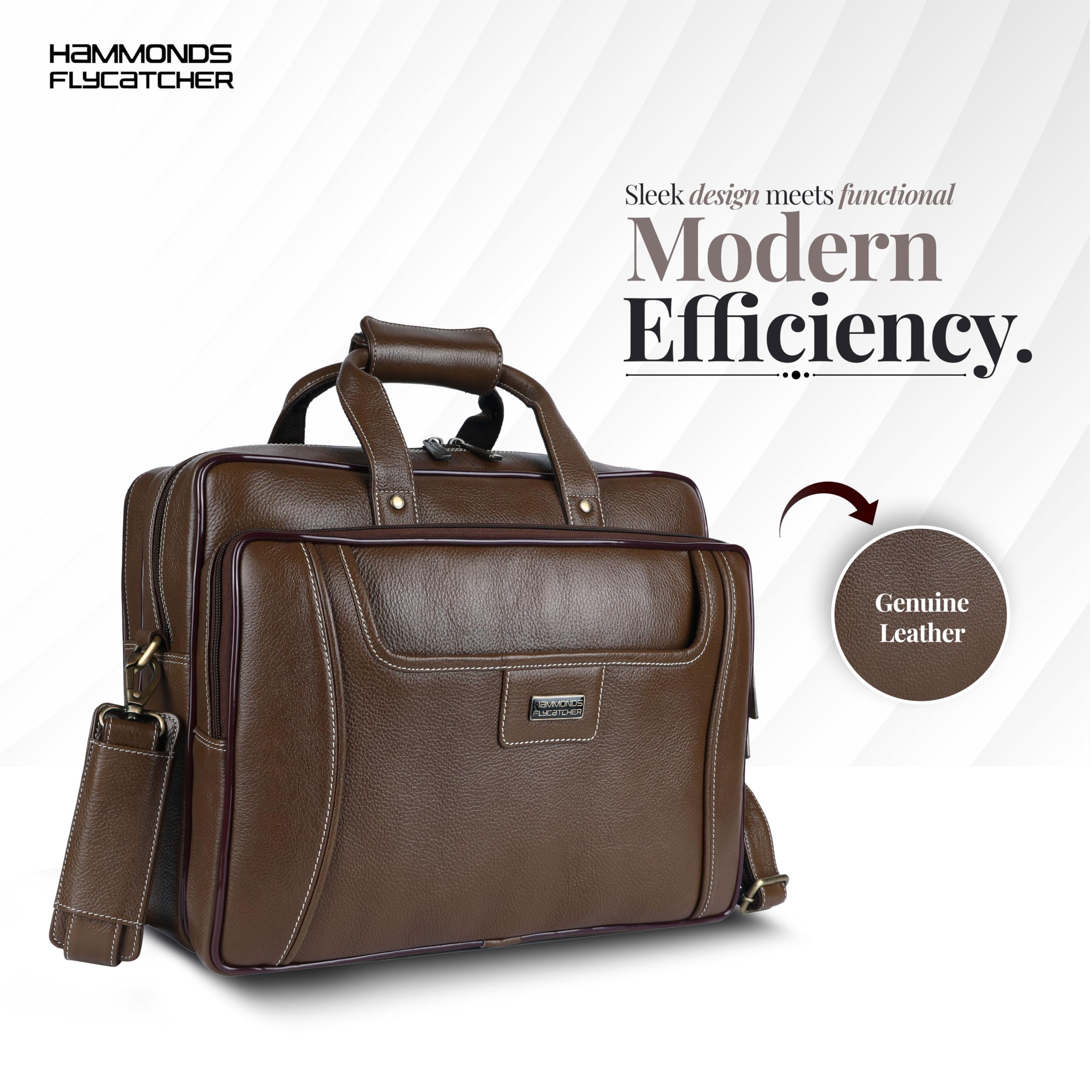 HAMMONDS FLYCATCHER Genuine Leather Office Bag for Men, Stylish 15.6 Inch Laptop Bag for Men for Office, Travel, Daily Use, Adjustable Strap and Multiple Compartments, 1 Year Warranty - Brushwood - Image 2 thumbnail