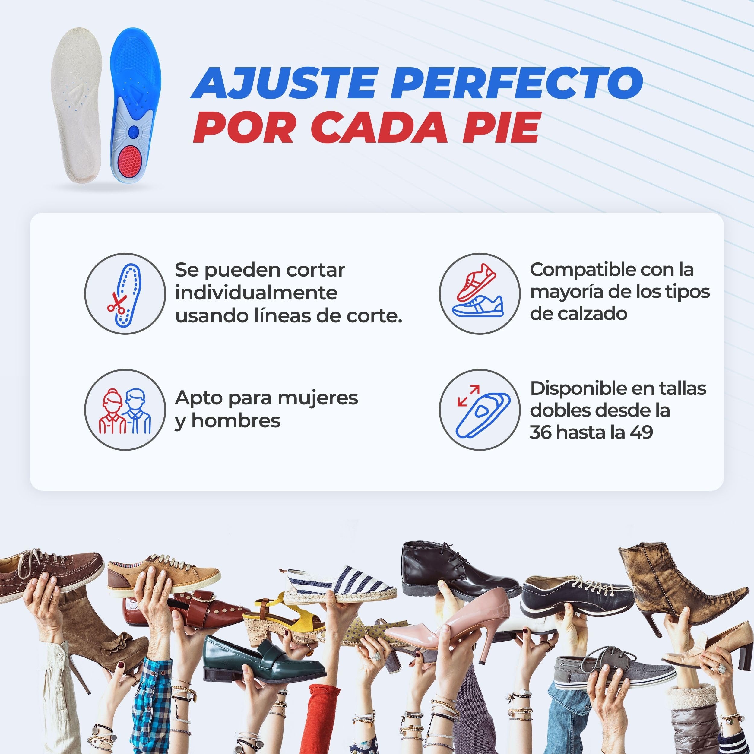 smart&gentle Plantillas gel para calzado deportivo y de trabajo - Transpirables, cómodas y se adaptan perfectamente, plantillas fascitis plantar y otras molestias - 5