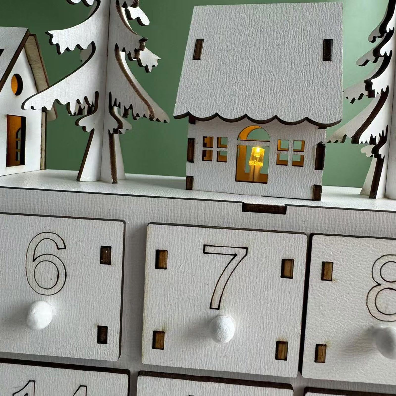 Beleuchteter Holz-Adventskalender mit 24 Staufächern, Weihnachts-LED-beleuchteter Countdown-Dekoration, Partyzubehör