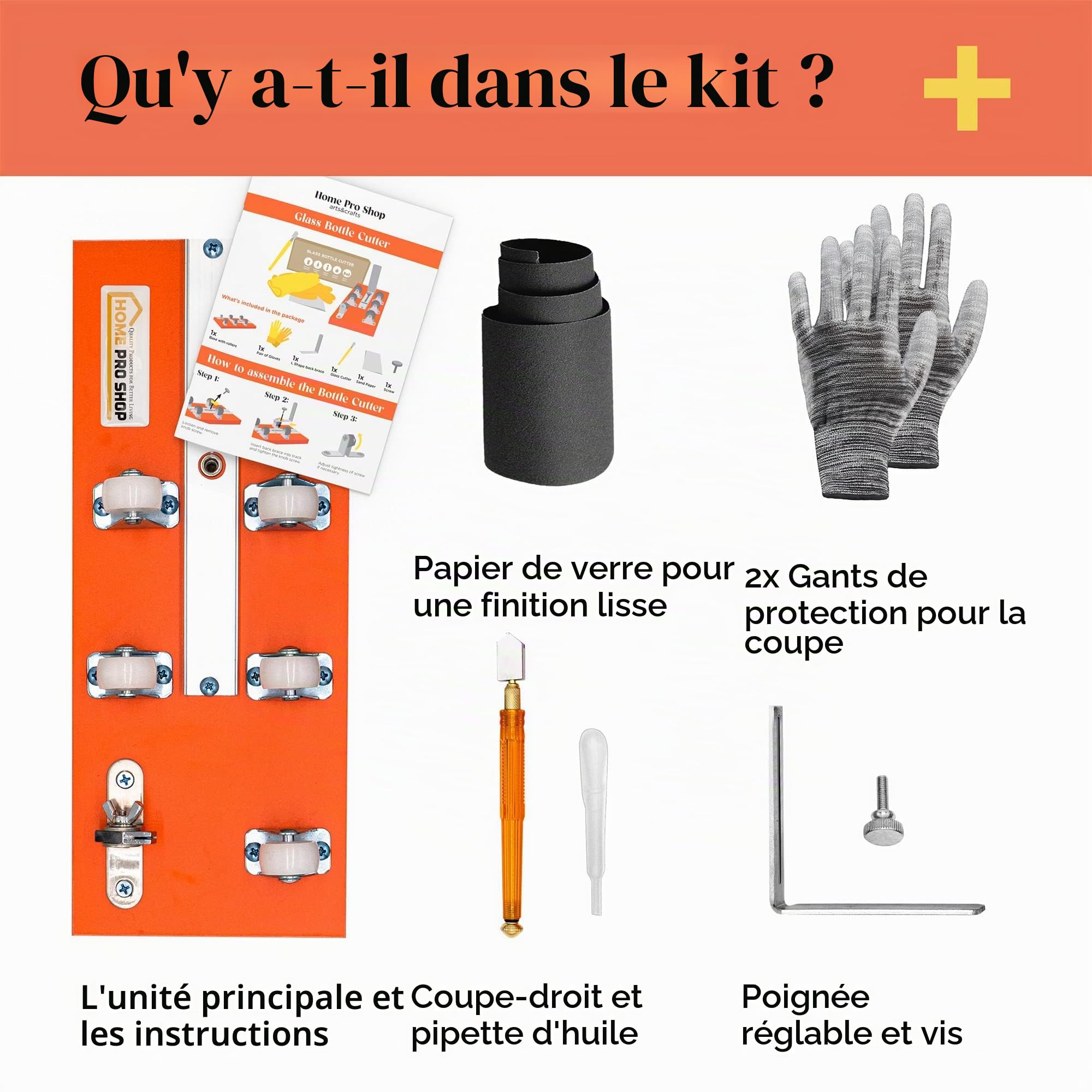 Home Pro Shop Coupe Verre Circulaire – Outil Coupe Verre pour Loisirs Créatifs – Outil Découpe Verre pour Bouteilles de Vin ou de Bière – Kit Complet avec Gants & Accessoires de Sécurité