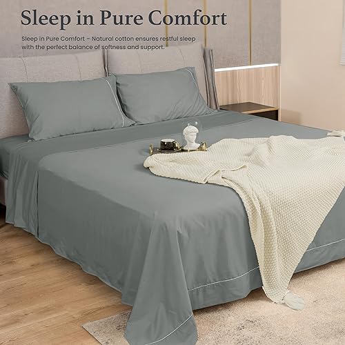 Miniatura 7 de sunflower Juego de sábanas de algodón tamaño Queen, sábanas de bolsillo profundo para hasta 16 pulgadas, sábanas de 4 piezas con diseño de ribete