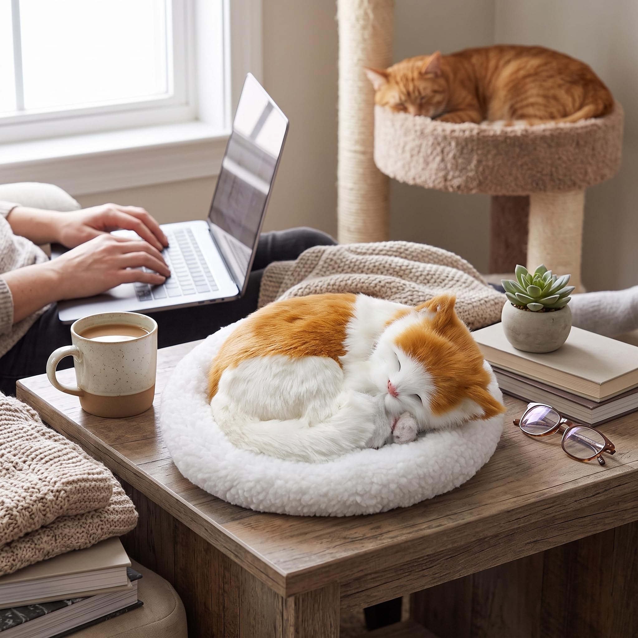 Giocattolo del Gatto Che Dorme Bambola di Peluche del Gatto Che Respira con Il Tappetino Giocattoli di Peluche per i Bambini Ornamento per la Casa Letto con Tappetino Morbido e (1)