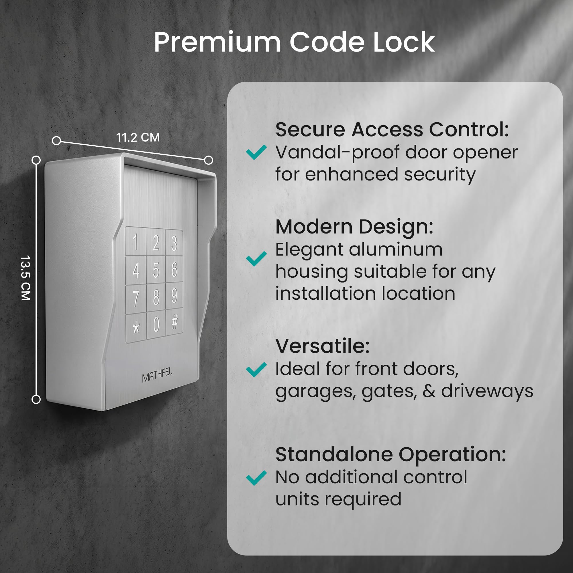 MATHFEL Smart Lock cerradura electrónica para puerta de entrada, cerradura con código resistente a la intemperie, IP66, abrepuertas con código, cerradura inteligente, cerradura automática AC230