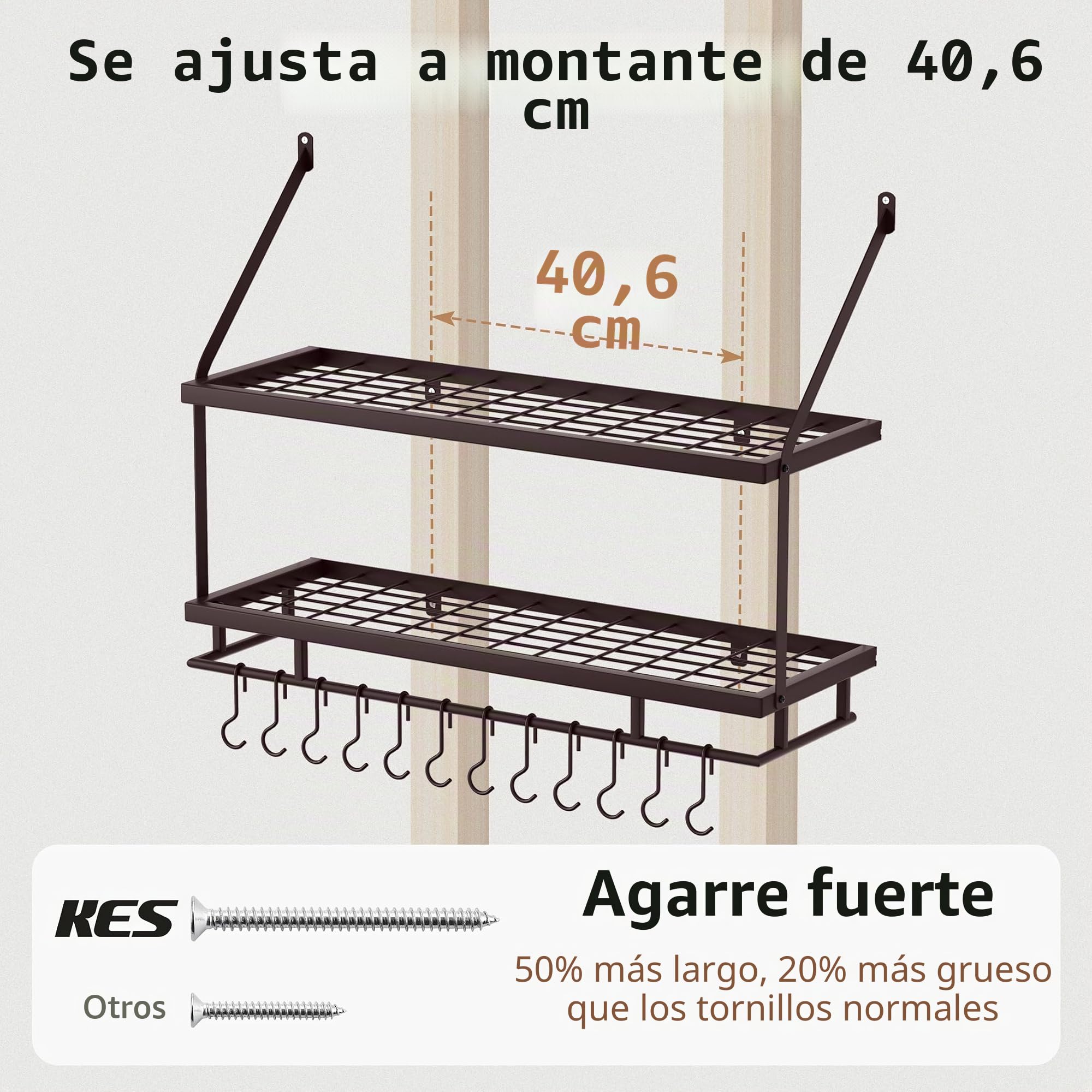KES Estante de Pared para Ollas de 30 Pulgadas en Bronce Aceitado, Organizador de 2 Niveles para Ollas y Sartenes con 12 Ganchos Resistentes, Estante de Pared de Cocina de Estilo Granja, KUR215S75B-OB