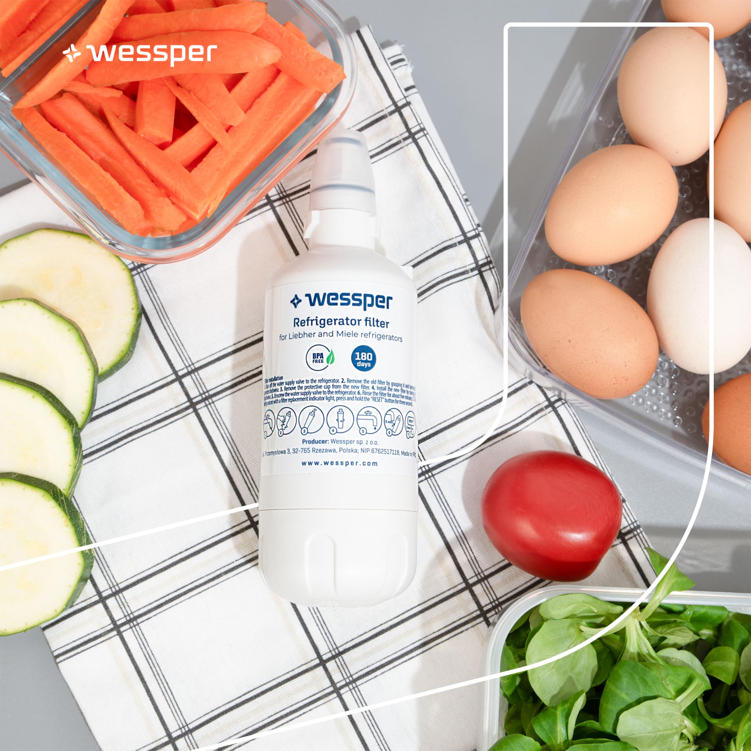Wessper Wasserfilter für Kühlschrank, Wasserfilter Patronen Kompatibel mit Liebherr Kuehlschrank, Ersatz für Filter 7440002 7440000, Aktivkohlefilter "BPA FREE" - 2 Stück