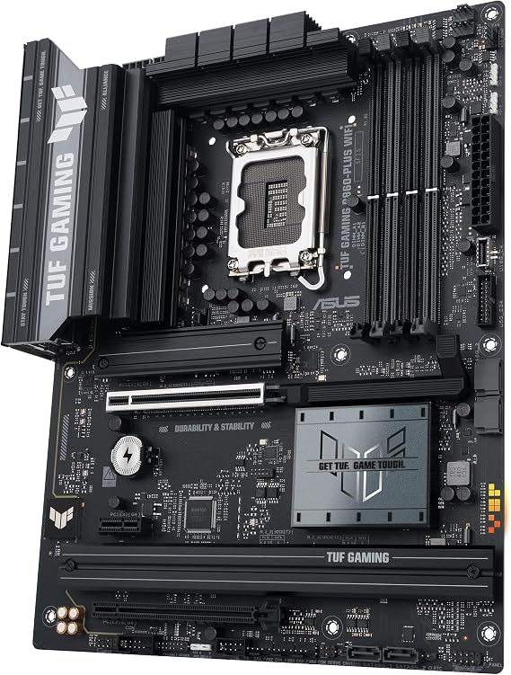 ASUS TUF GAMING B860 PLUS WIFI Intel ATX motherboard, 12+1+2+1 80A DrMOS power stages, DDR5, PCIe 5.0, 3xM.2 slots, WiFi 7, 2.5Gb Ethernet, DisplayPort, USB 20Gbps Type-C with DP Submode