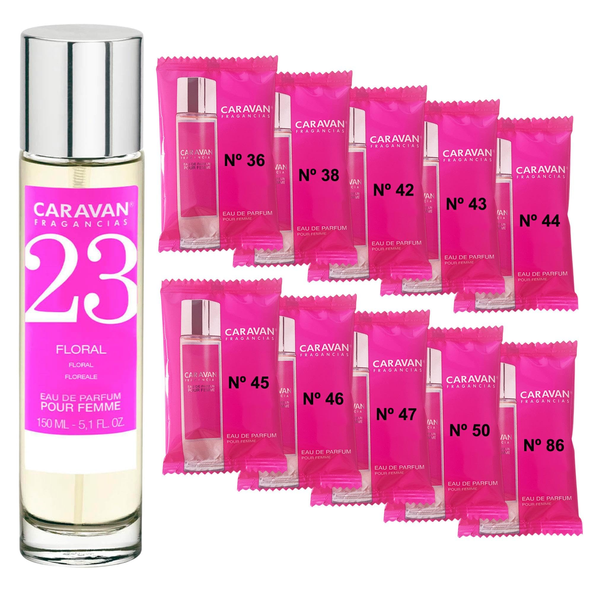 CARAVAN FRAGANCIAS Perfume de Mujer Nº23 de 150 ml + Set de 10 Viales de Fragancias femeninas distintas de Caravan para descubrir nuevos aromas