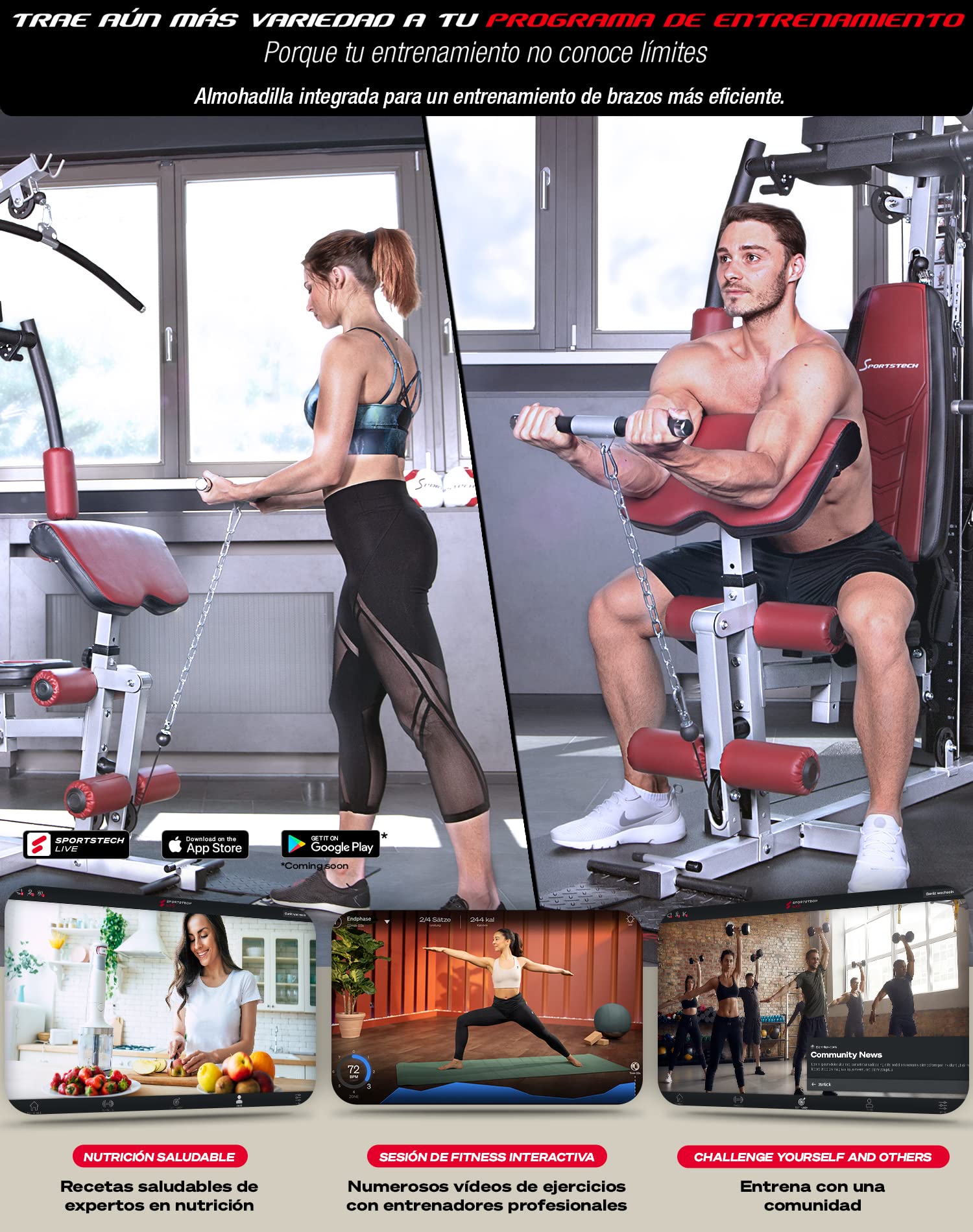 Sportstech HGX100/HGX200/HGX300 - La Única Estación de Fuerza Premium para un Entrenamiento Variado en Casa, con Escalador o Prensa de Piernas. Hecha de Material EVA, tu Estación de Fitness Doméstica