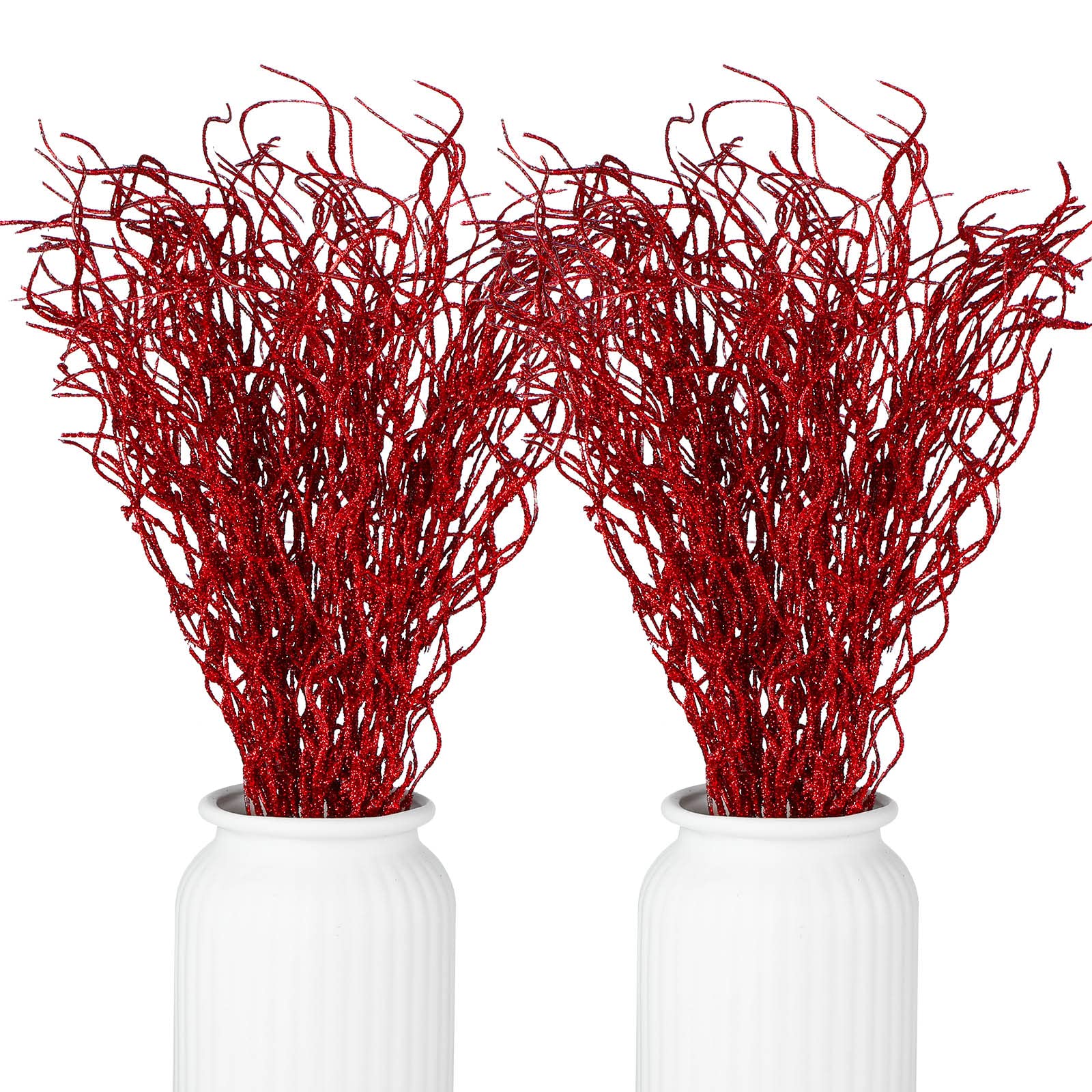Xinnun Christmas Glitter Branches Vase Filler Decor Curly Ting Ting Branches Artificial Sticks Twigs for Christmas Tree DIY Crafts Vases Home Decoration, 18 Inch(Red, 50 Pcs)