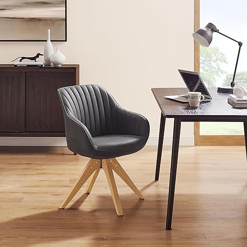 Miniatura 5 de Art Leon Mid Century Modern Swivel Accent Chair with Beech Wood Legs, Desk Chair No Wheels, Armchair for Desk, Mocha