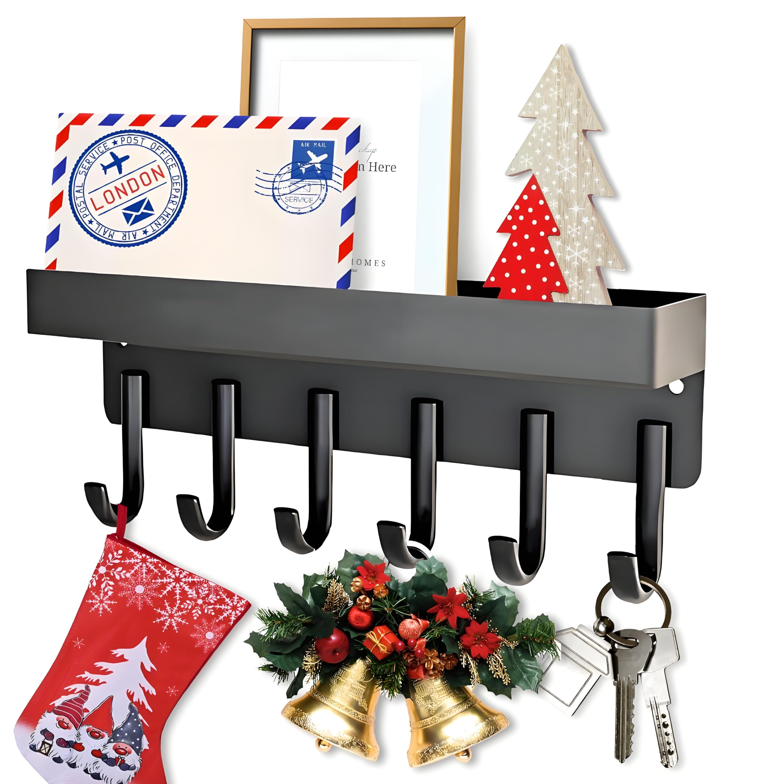 ATEWEITA Colgador llaves Pared, Porta Cuelga llaves Pared Entrada, Sin Necesidad de Perforar con 6 Ganchos para Almacenamiento de Llaves y Organización en Cocina, Pasillo, Key Holder for wall, Negro