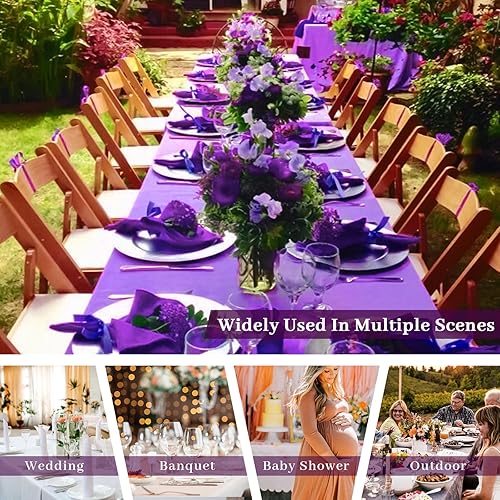 Miniatura 6 de Fixwal Paquete de 6 manteles desechables color morado, manteles rectangulares de plástico de 54 x 108 pulgadas, manteles rectangulares de alta