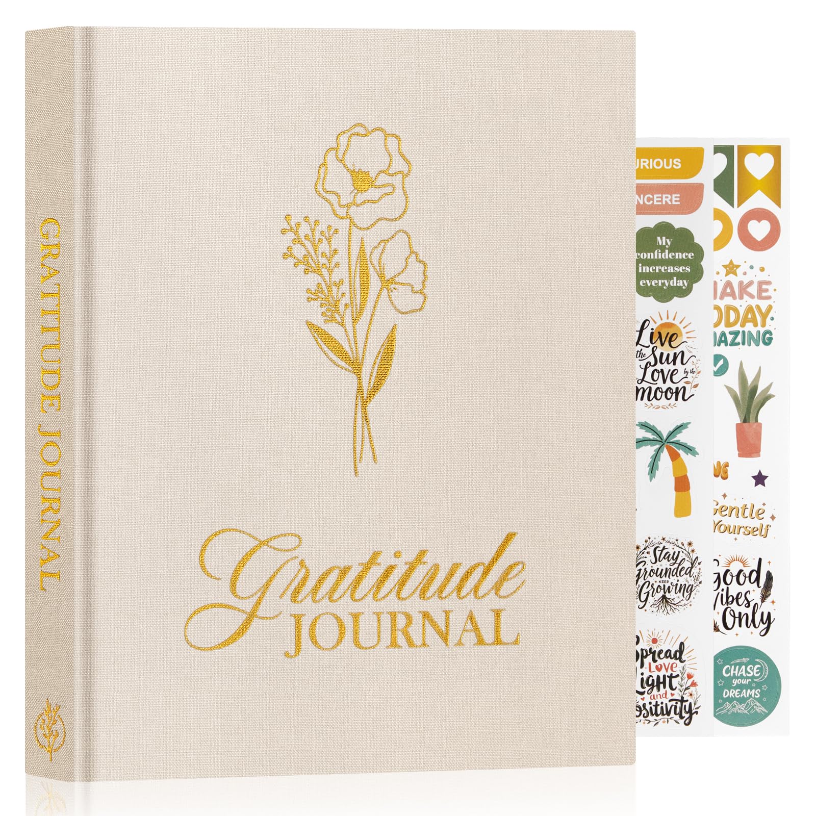 Lanpn Daily Gratitude Journal for Woman Men, 4 Month Affirmation & Mindfulness Planner, The 5 Minute Grateful Diary 20x23cm, Guided Reflection with Positivity Prompts Undated Notebook, Beige