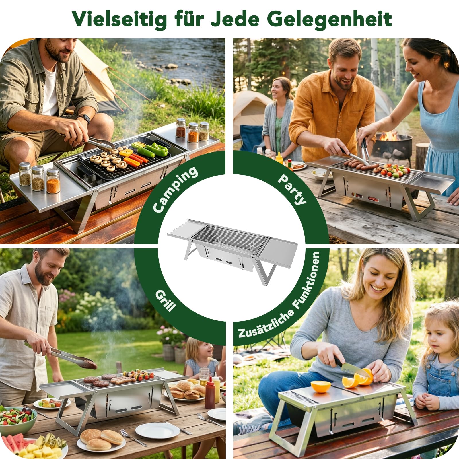 E EASTSTORM Camping Grill, Klappgrill Holzkohlegrill mit 3-stufiger Hitzeverstellung, Mini Tischgrill für 3-4 Personen, Ideal für Garten, Balkon, Strand & Reise, leicht zu Reinigen, 54x21x17.5cm