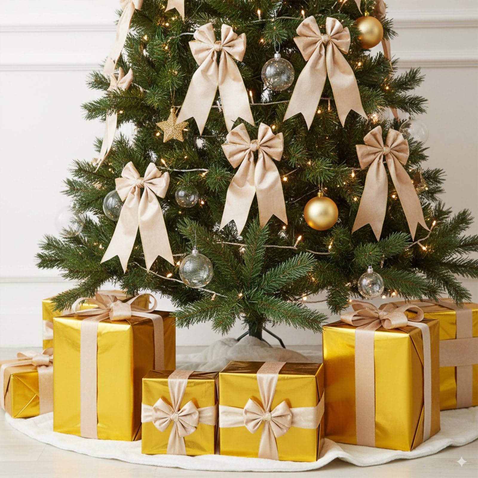 Syhood Weihnachts-Samtband mit Draht, mit Goldrand, wasserdicht, für Weihnachtskranz, Schleifen, Blumenhandwerk, Ornamente (10,2 cm x 60 m, Gold)