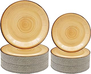 50Pcs Wood Grain Party Supplies Wood Paper Plates Set 9