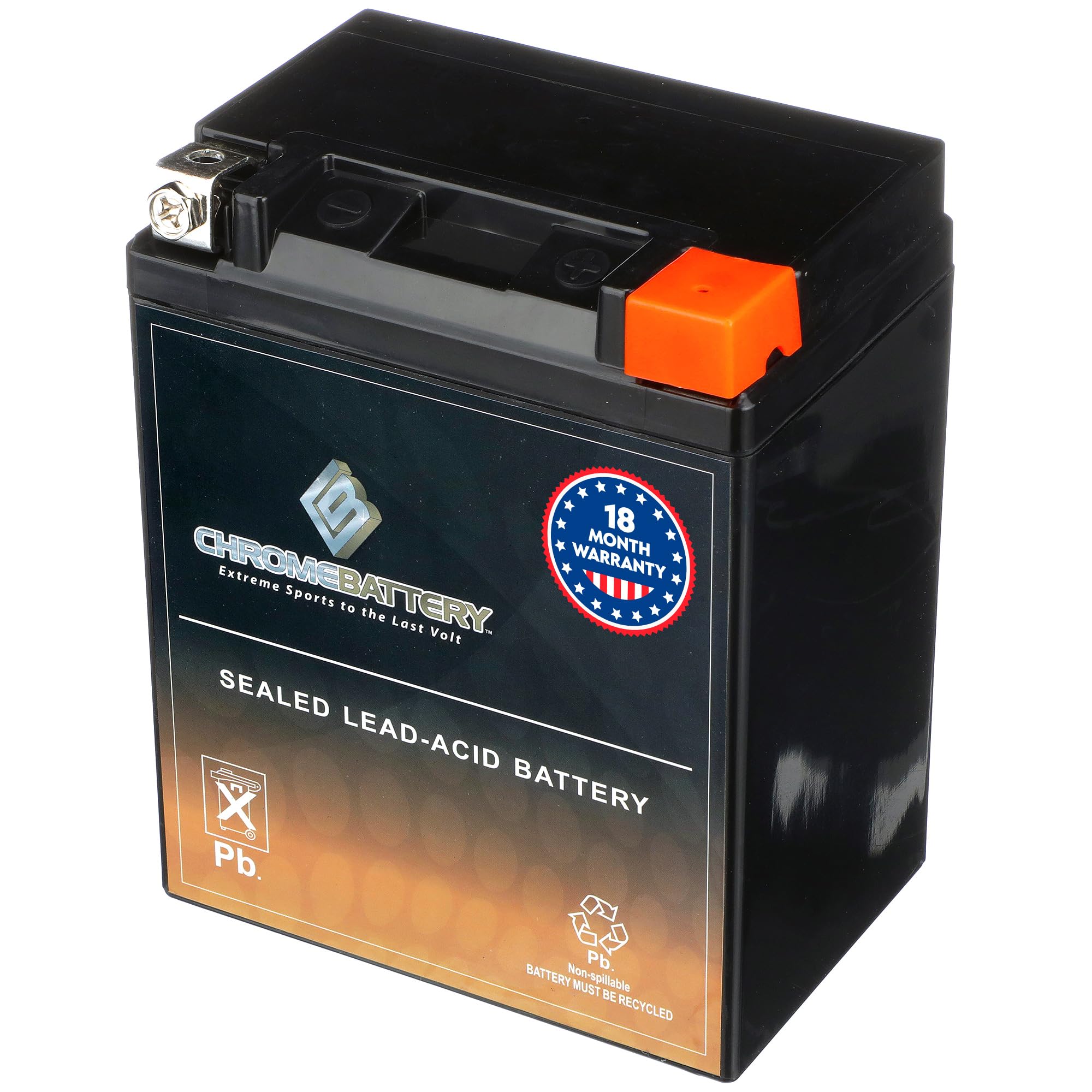 CB CHROMEBATTERY YB14L-A2 12 V 190 CCA AGM – Maintenance-Free 14 Ah Battery for ATV, Motorcycle, Scooter, Snowmobile – T3 Nut &amp; Bolt Terminal – Fits Polaris Sportsman 90, Kawasaki KLX110, Honda Spree