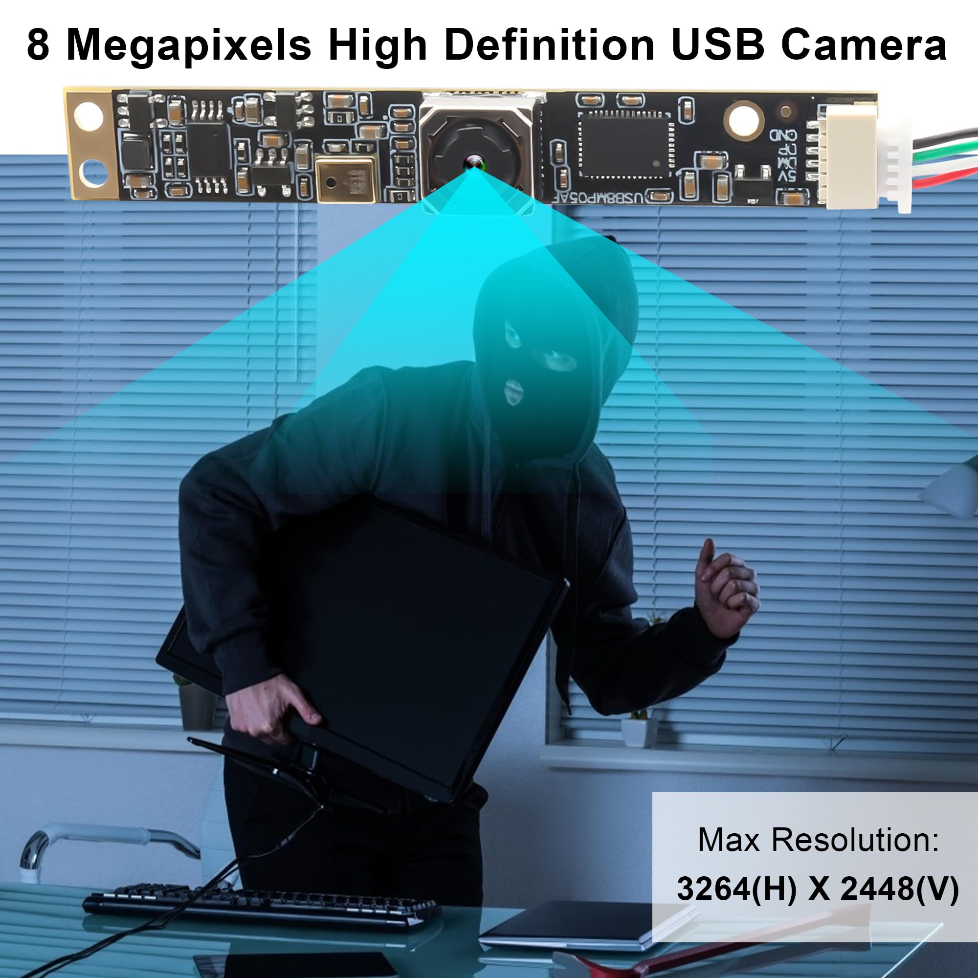 ELP Autofocus - Modulo fotocamera USB da 8 MP, fotocamera USB con microfono per computer 4K, scheda fotocamera USB, colore 2448P Lightburn, con obiettivo da 62 gradi, senza distorsione, per laptop