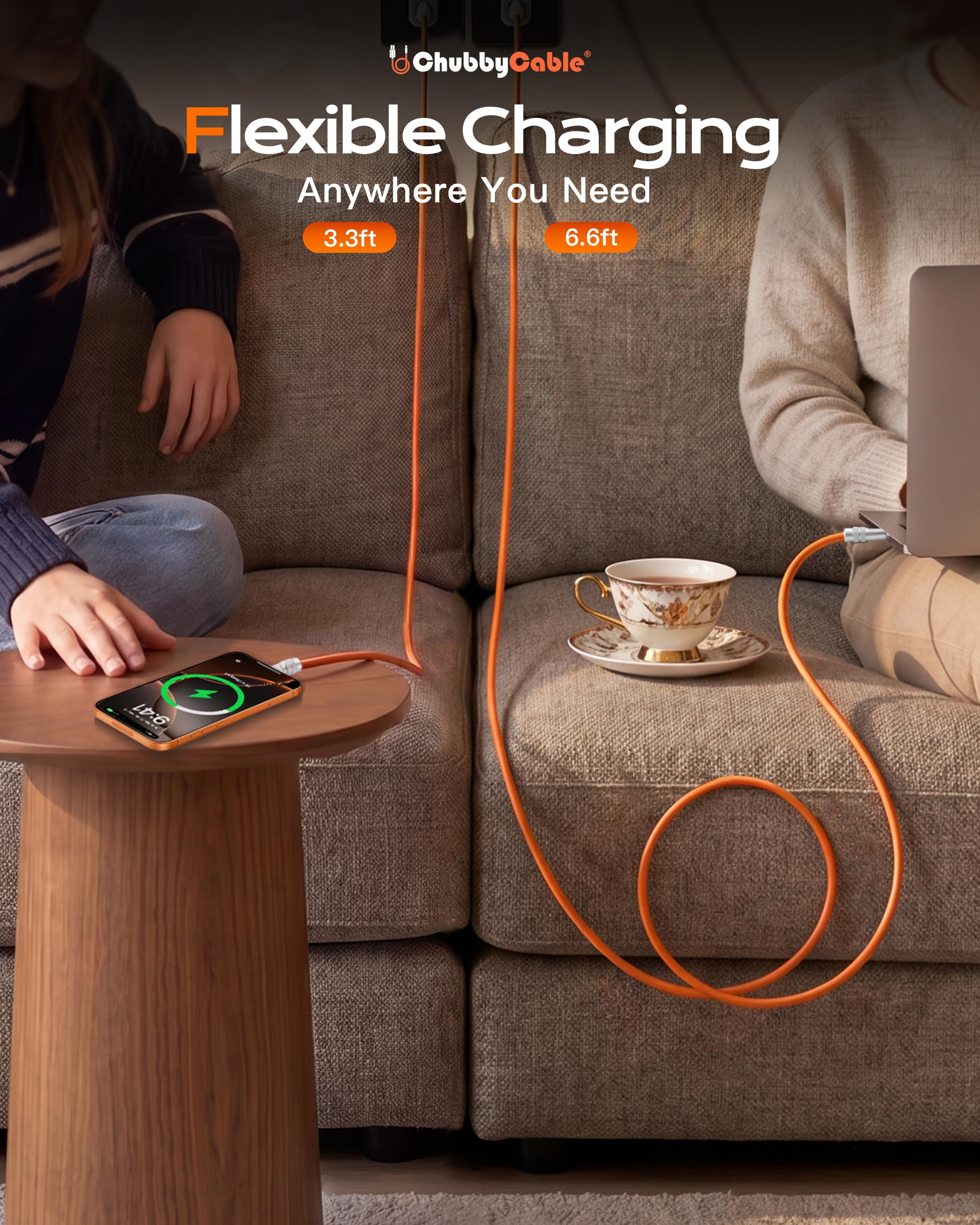 chubbycable Paquete de 2 cables USB C [3.3 pies + 6.6 pies], cable de carga rápida de 240 W de silicona C a C, cable de carga compatible con iPhone 16/15, MacBook, Samsung, iPad y más, verde, tipo C a