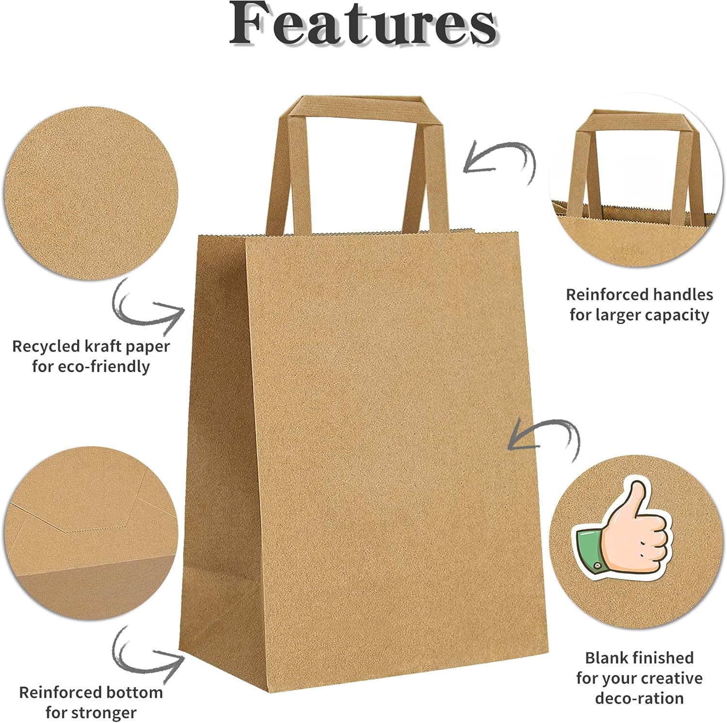 Lowest Price Haiquan 100Pcs White Kraft Paper Bags 8 x 4.75 x 10 inchs Recycled Bags Bulk with Handles for Shopping, Packaging, Wedding, Retail, Party, Gifts