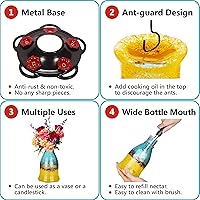 Vista 5 de LUJII Comederos para colibríes para exteriores a prueba de hormigas, comedero de colibríes de vidrio soplado hecho a mano para exteriores con gancho