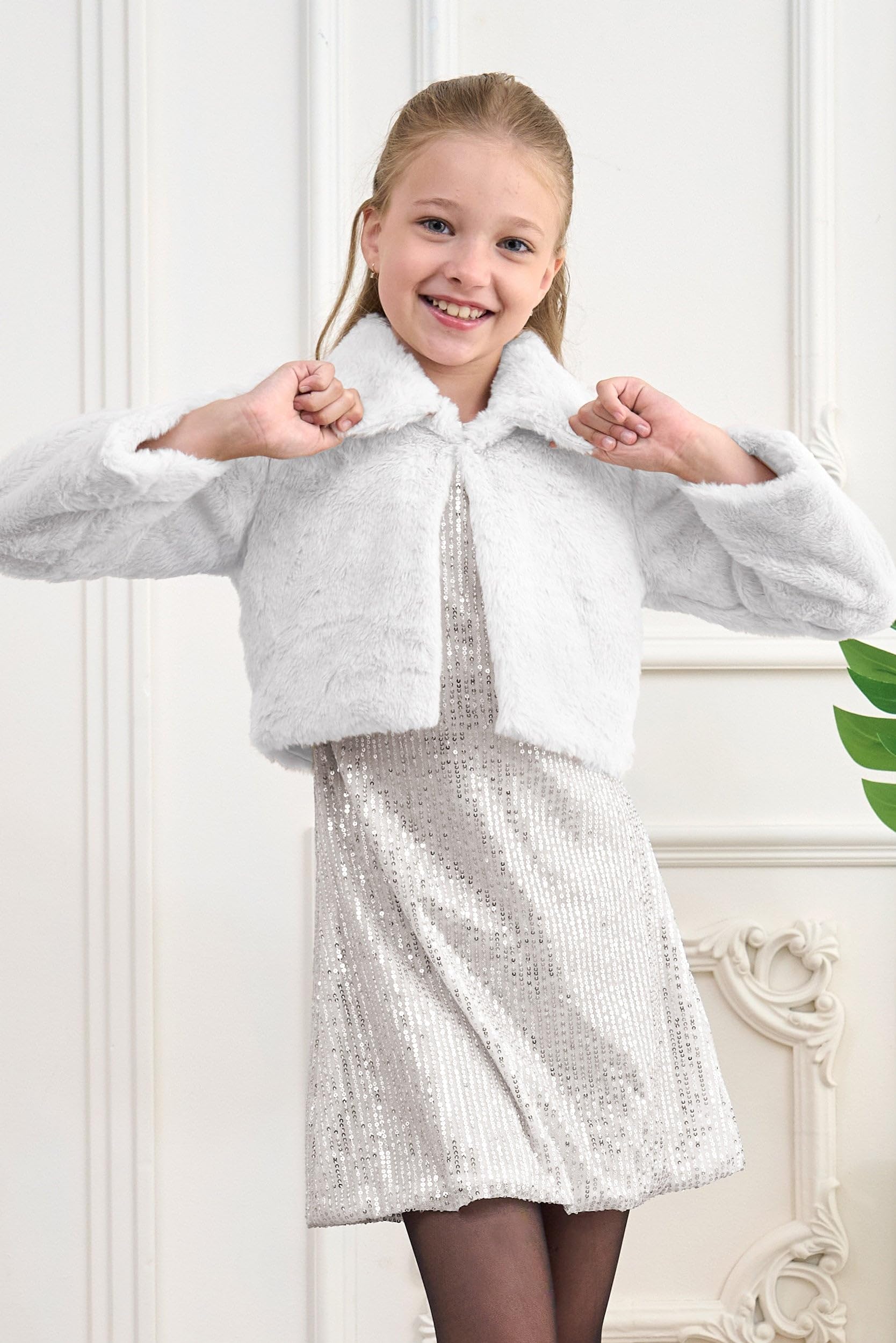 Bolerose Veste boléro à col en Fausse Fourrure Douce pour Fille Enfant