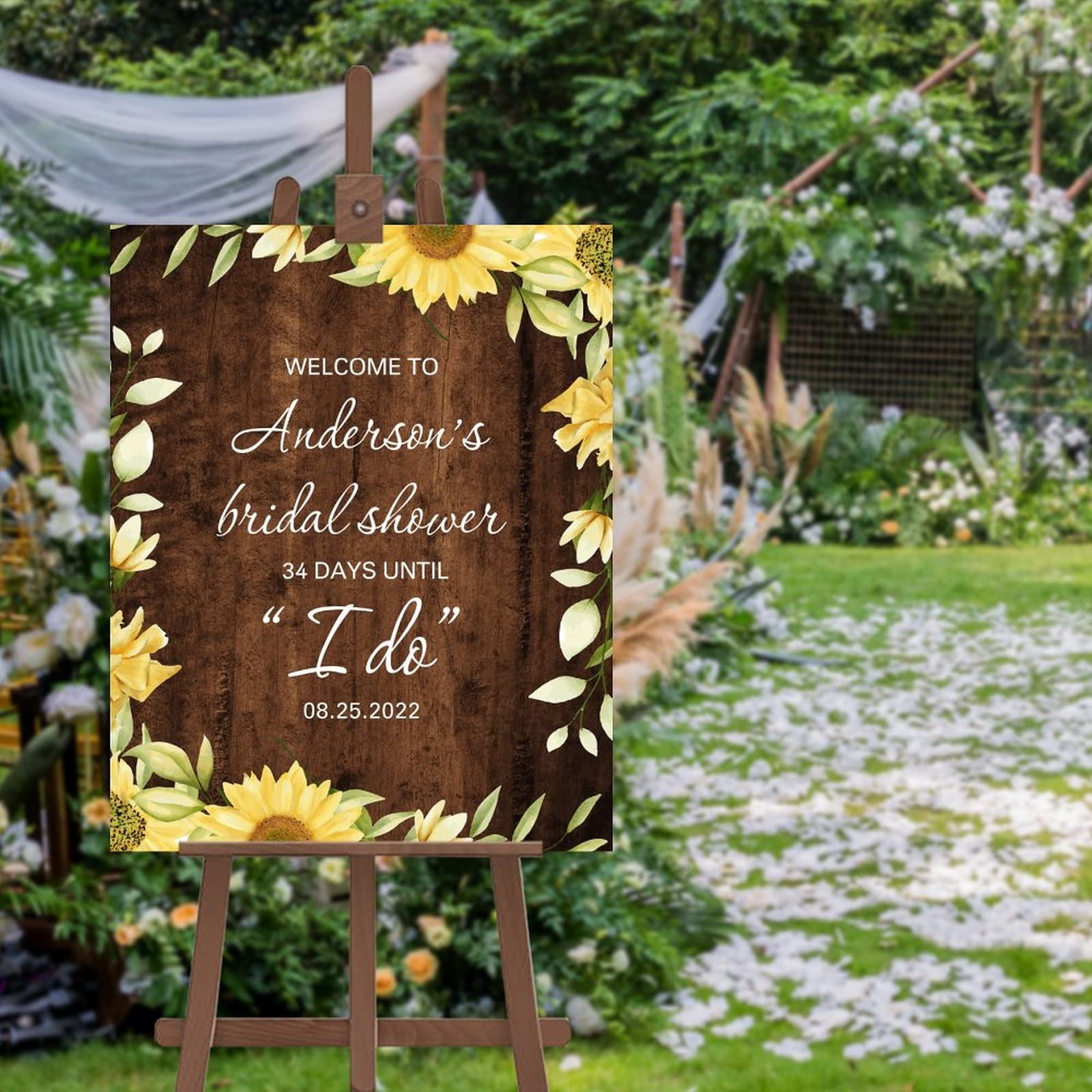 Panneau bienvenue mariage rustique personnalisé avec prénoms et date de fiançailles 45x61 cm