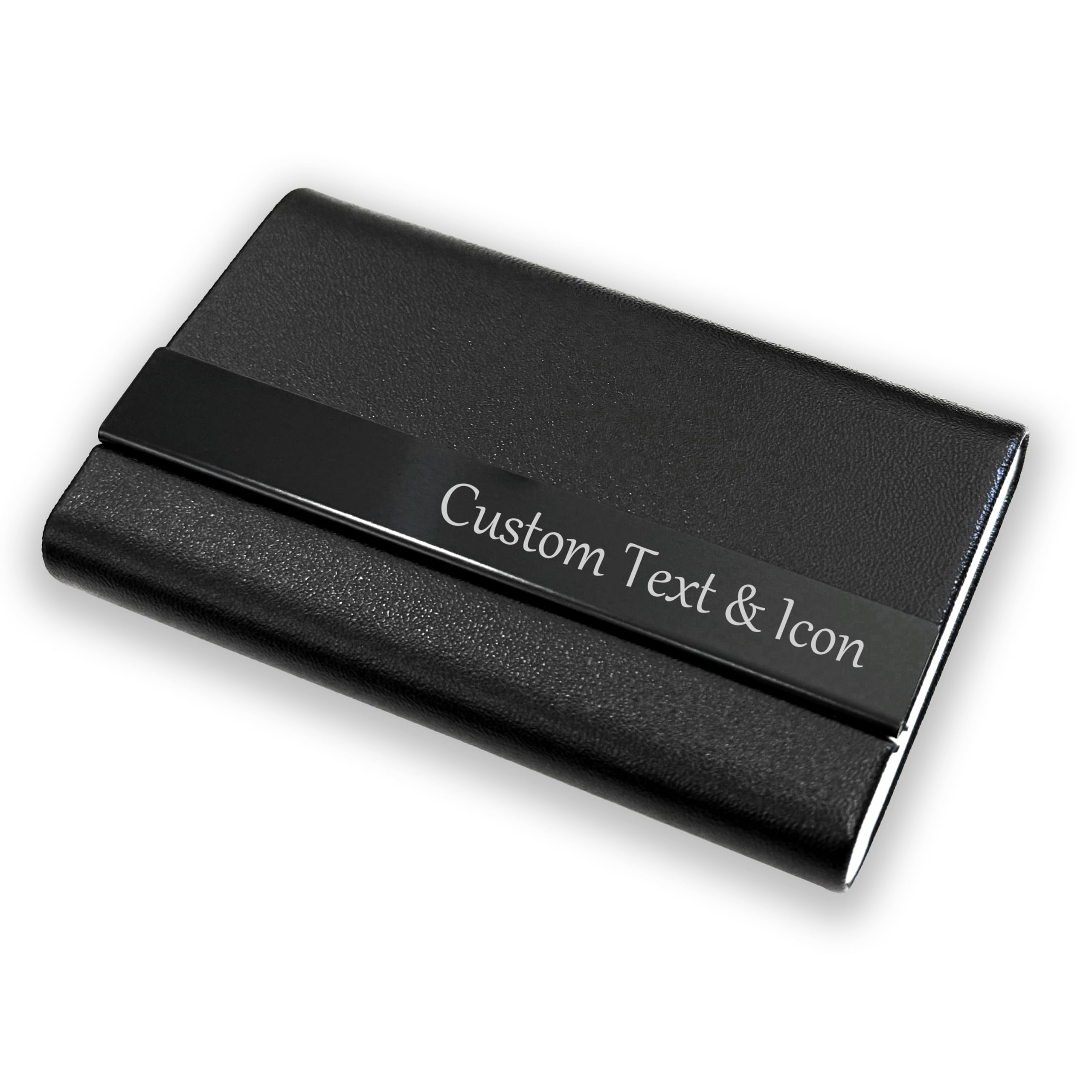 ZCX Custom Business Card Holder, PU Leather & Stainless Steel, Black