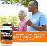 Renew Actives Organic Turmeric Curcumin with Cinnamon & Black Pepper (BioPerine) – High Absorption Formula for Joint Comfort, Metabolism & Digestive Health – Made in Canada – 120 Easy-to-Swallow Capsules