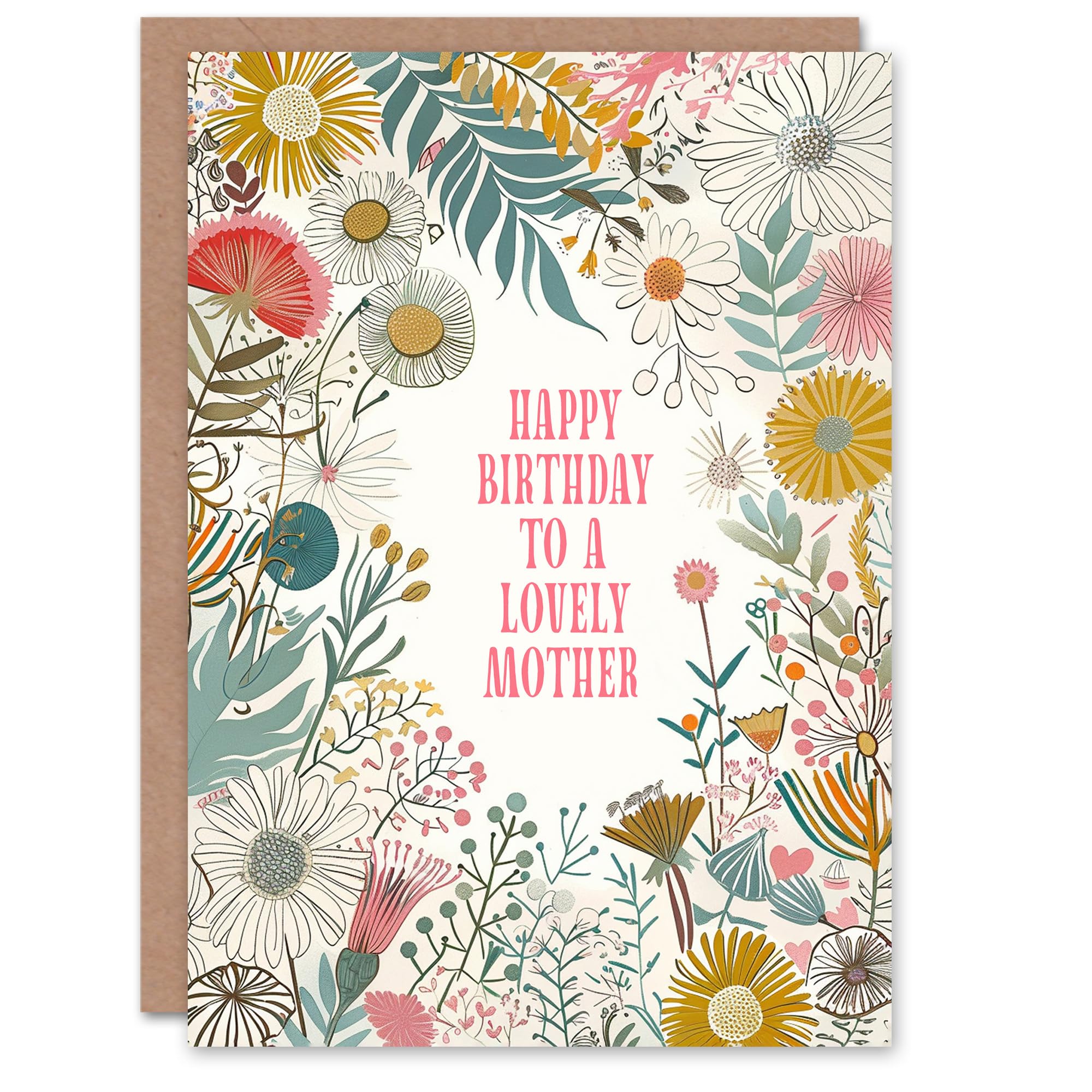 Artery8 Mother Happy Birthday Card Modern Floral Wildflower Boho Elegant Botanical For Her Greeting Card