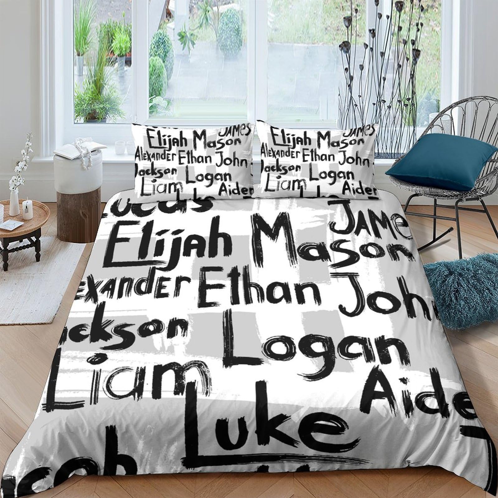 Ctjqhvkz Style-6 3D Printed Name Typography Fitted Sheet Microfiber Soft Black White Bed Cover For Bedroom Guest Room Decor Single（135X200cm）