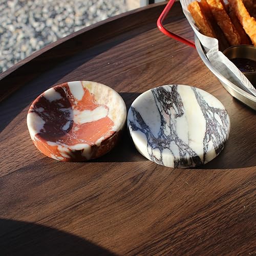 Miniatura 8 de Jabonera de mármol rojo Calacatta natural, plato redondo para joyas, soporte de esponja para baño, cocina