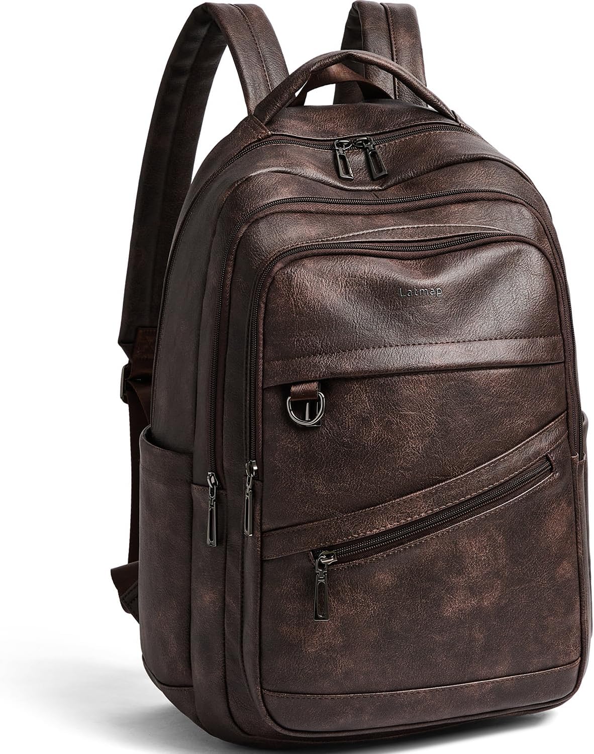 43L Backpack for Women Men - Vegan Leather Backpack Purse Travel Carry-on Bag College Bookbag Work fits 17" Laptop, Coffee